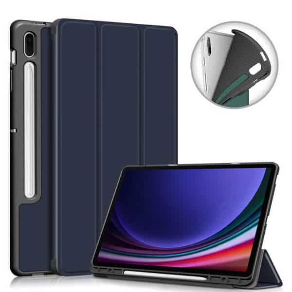 For Samsung Galaxy Tab S9 Ultra - With Pencil Holder Folio Smart Leather Magnetic Stand Case Cover (Navy Blue)