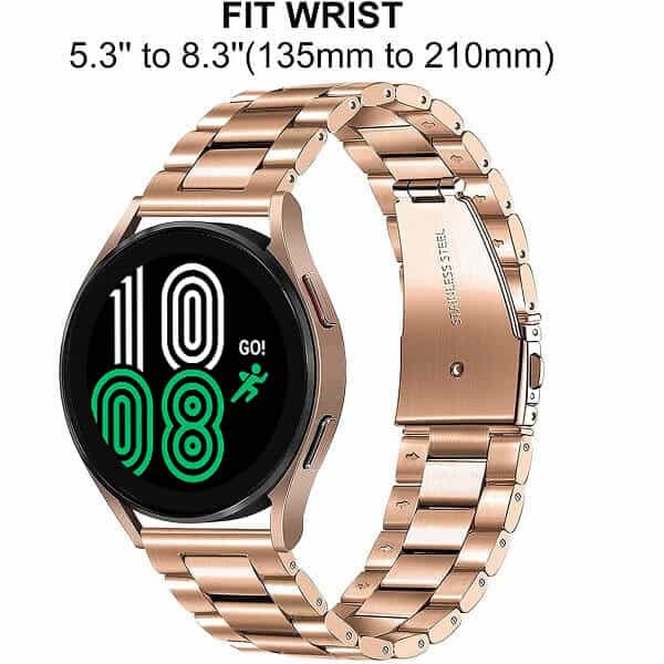 For Samsung Galaxy Watch 4 40mm 44mm Bands, Galaxy Watch 4 Classic Band 42mm 46mm , 20mm Stainless Steel Metal Replacement Strap Loop Bracelet Women Men (Rose Gold)