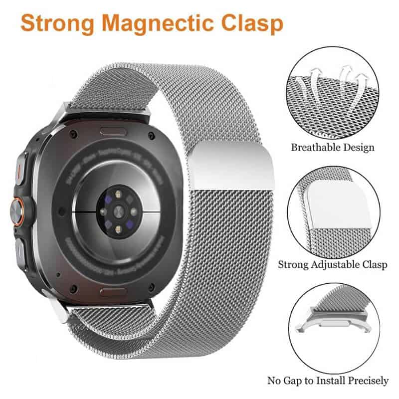 For Samsung Galaxy Watch Ultra 47mm Stainless Steel Adjustable Milanese Strap