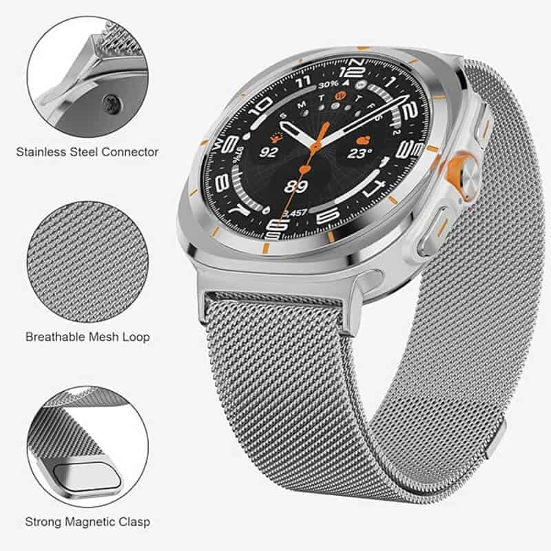 For Samsung Galaxy Watch Ultra 47mm Stainless Steel Adjustable Milanese Strap