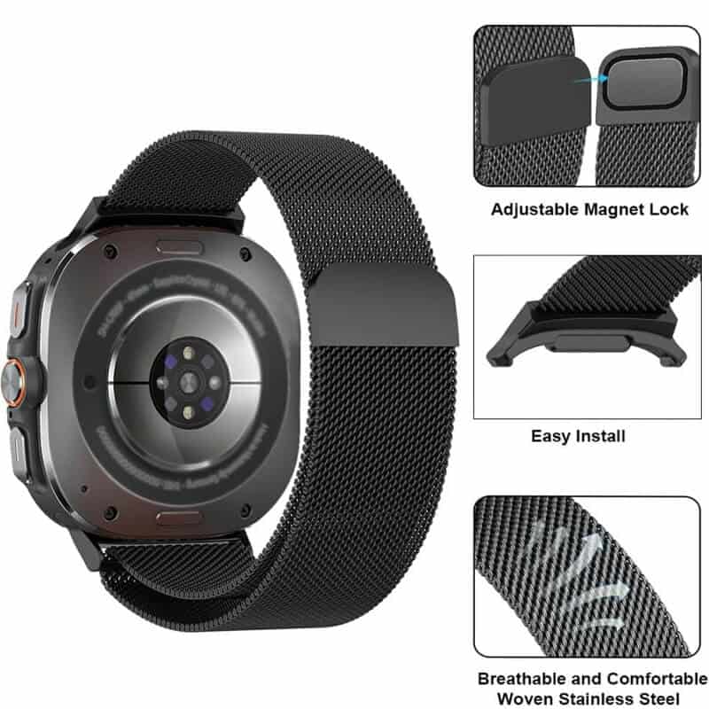 For Samsung Galaxy Watch Ultra 47mm Stainless Steel Adjustable Milanese Strap