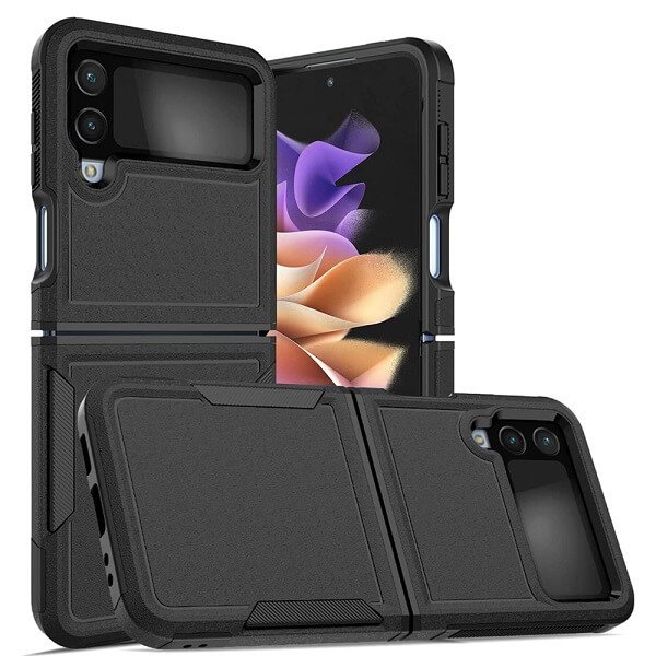 For Samsung Galaxy Z Flip 4 5G 3in1 Case Drop Resistant Defender Tradies Hybrid Armor Heavy Duty Rugged Shockproof Tough Cover (Black)