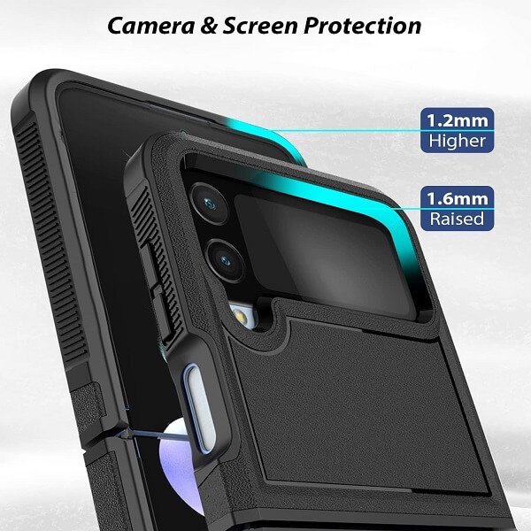 For Samsung Galaxy Z Flip 4 5G 3in1 Case Drop Resistant Defender Tradies Hybrid Armor Heavy Duty Rugged Shockproof Tough Cover (Black)