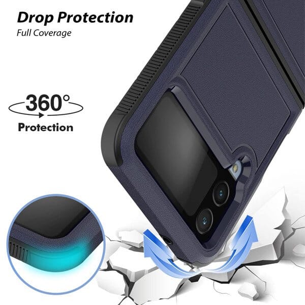 For Samsung Galaxy Z Flip 4 5G 3in1 Case Drop Resistant Defender Tradies Hybrid Armor Heavy Duty Rugged Shockproof Tough Cover (Navy Blue)