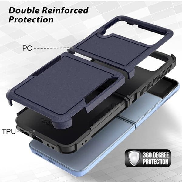 For Samsung Galaxy Z Flip 4 5G 3in1 Case Drop Resistant Defender Tradies Hybrid Armor Heavy Duty Rugged Shockproof Tough Cover (Navy Blue)