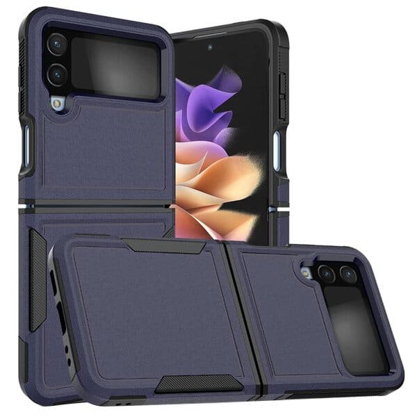 For Samsung Galaxy Z Flip 4 5G 3in1 Case Drop Resistant Defender Tradies Hybrid Armor Heavy Duty Rugged Shockproof Tough Cover (Navy Blue)
