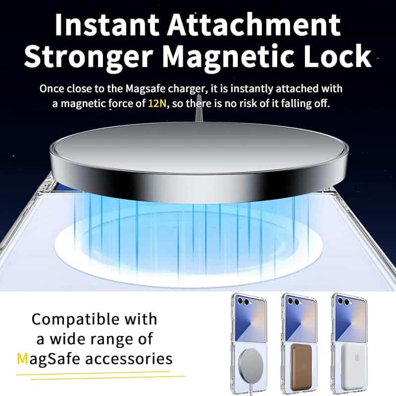 For Samsung Galaxy Z Flip7 MagSafe Magnetic Case with HaloLock Shockproof Scratch Resistant Back Clear Protective Cover