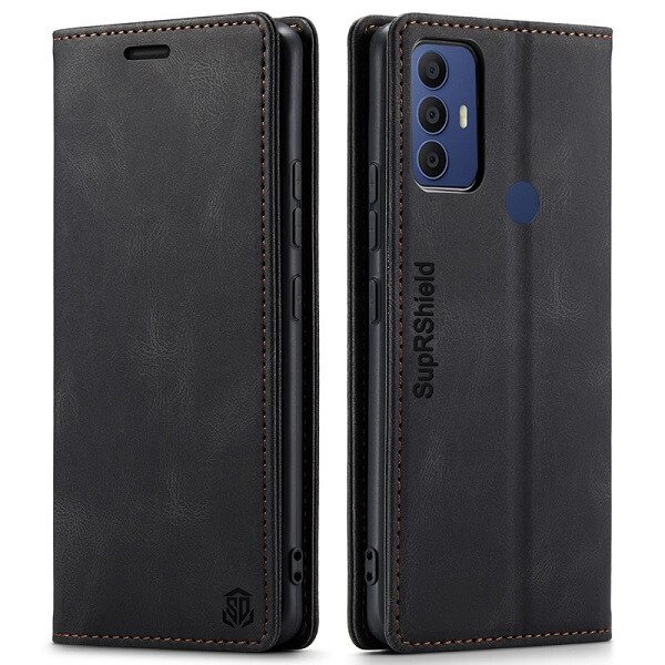 For TCL 305 Case RFID Blocking Retro Flip Premium Leather Card Holder Wallet Cover – (Black)
