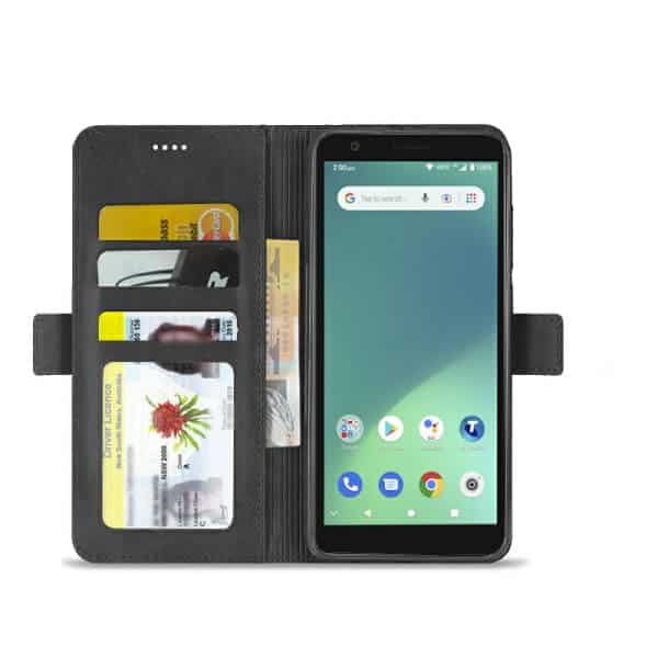 For Telstra Essential Smart 4 Case RFID Blocking Retro Flip Premium Leather Card Holder Wallet Cover – (Black)