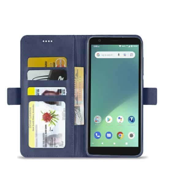 For Telstra Essential Smart 4 Case RFID Blocking Retro Flip Premium Leather Card Holder Wallet Cover – (Navy Blue)