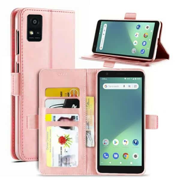 For Telstra Essential Smart 4 Case RFID Blocking Retro Flip Premium Leather Card Holder Wallet Cover – (Rose Gold)