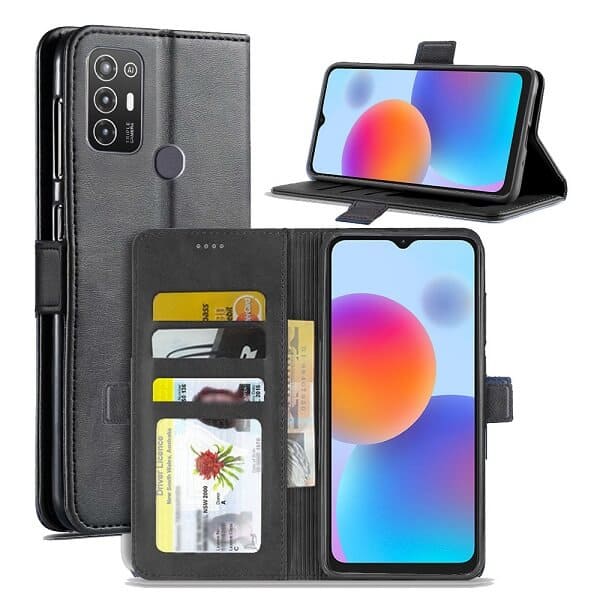 For ZTE Blade A52 Case RFID Blocking Retro Flip Premium Leather Card Holder Wallet Cover – (Black)
