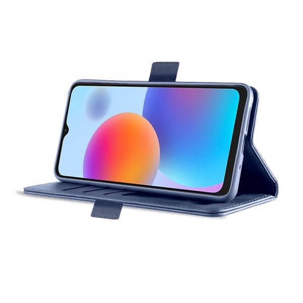 For ZTE Blade A52 Case RFID Blocking Retro Flip Premium Leather Card Holder Wallet Cover – (Navy Blue)