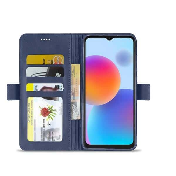 For ZTE Blade A52 Case RFID Blocking Retro Flip Premium Leather Card Holder Wallet Cover – (Navy Blue)