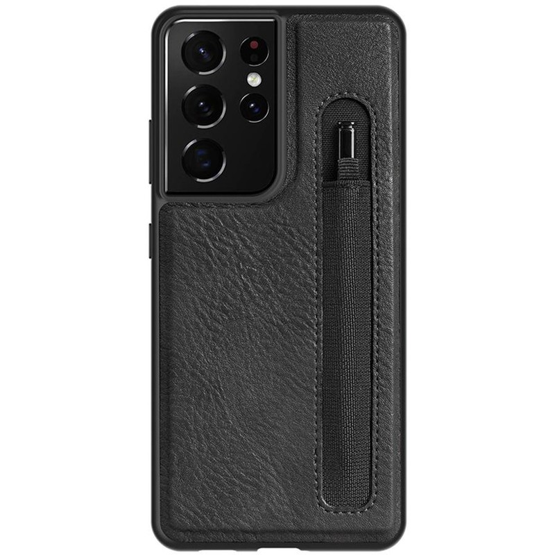 For Samsung Galaxy S21 Ultra Nillkin Stylus S Pen Slot PU Aoge Leather Case Card Slot Back Cover (Black)