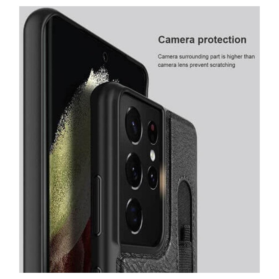 For Samsung Galaxy S21 Ultra Nillkin Stylus S Pen Slot PU Aoge Leather Case Card Slot Back Cover (Black)