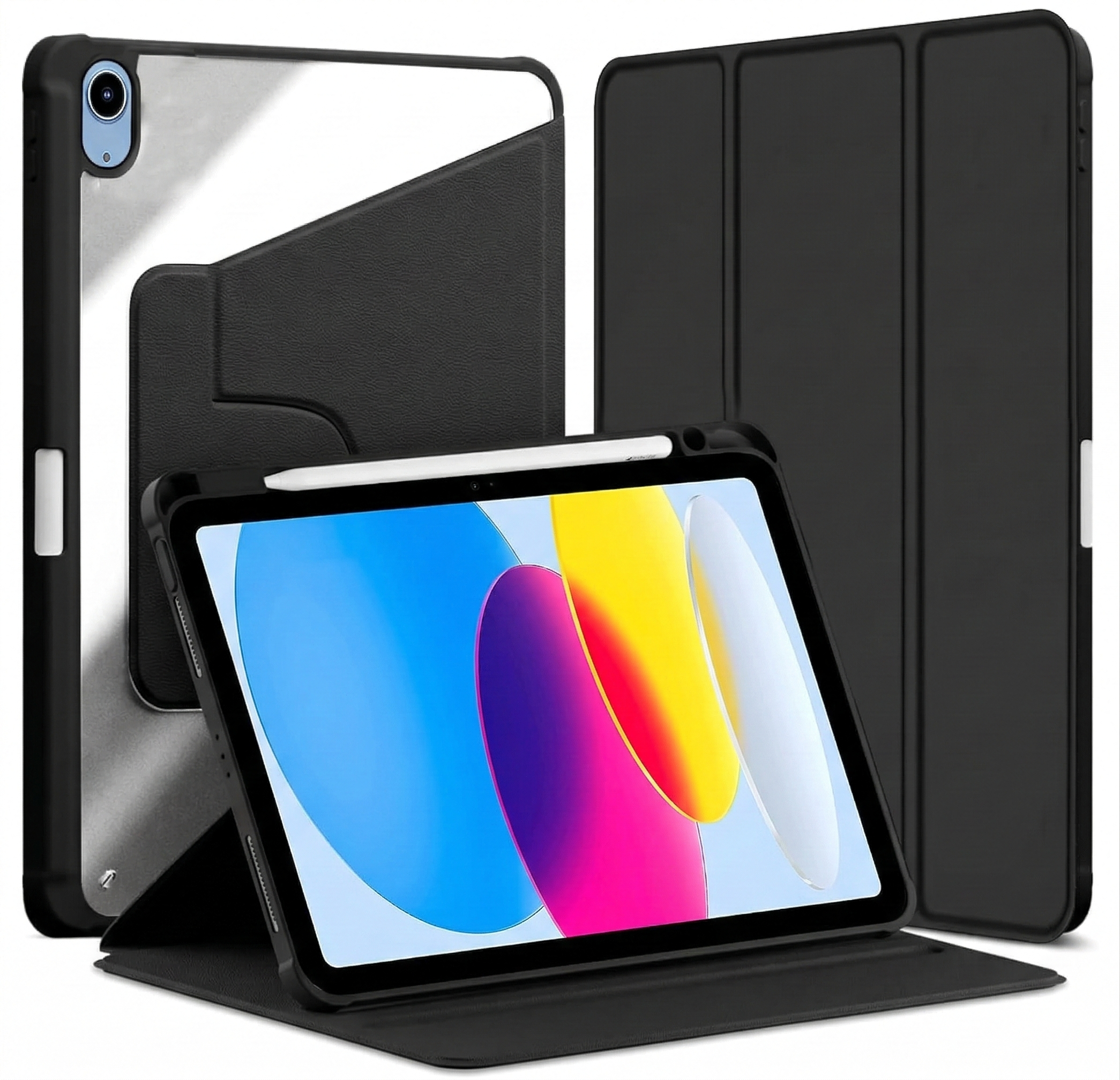 For Apple iPad 11th 10th Gen Case With Pencil Holder Rotaing Folio Leather Shockproof Stand Cover