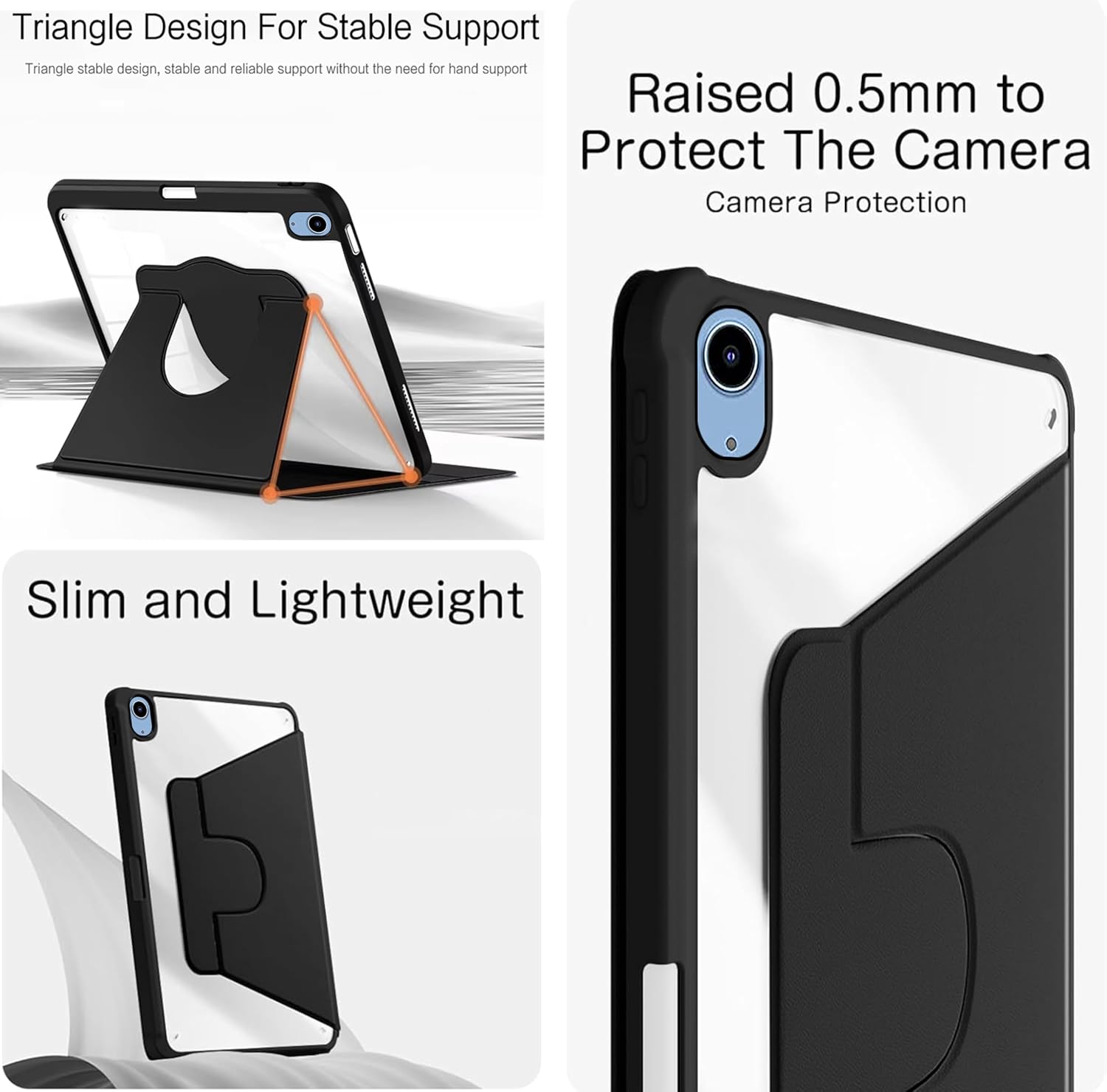 For Apple iPad 11th 10th Gen Case With Pencil Holder Rotaing Folio Leather Shockproof Stand Cover