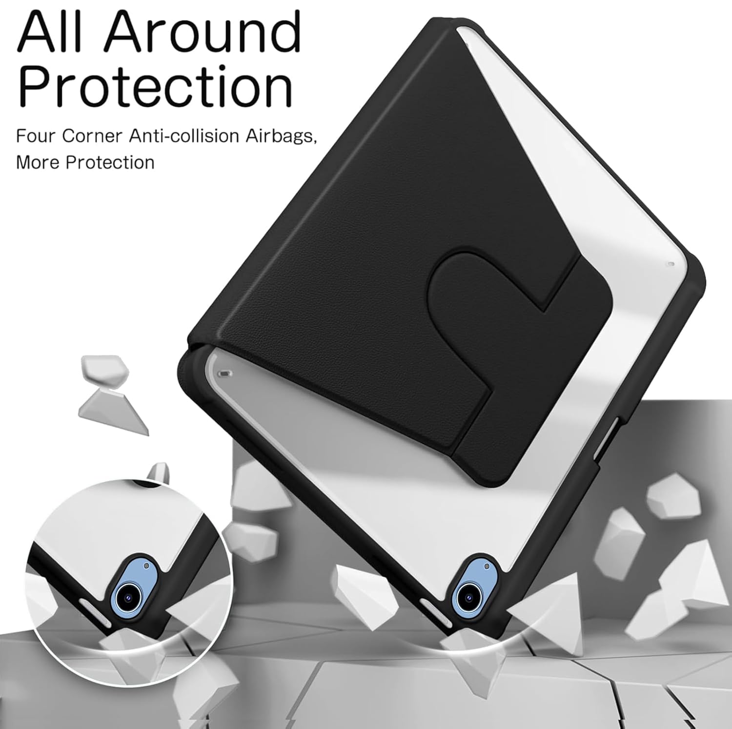 For Apple iPad 11th 10th Gen Case With Pencil Holder Rotaing Folio Leather Shockproof Stand Cover