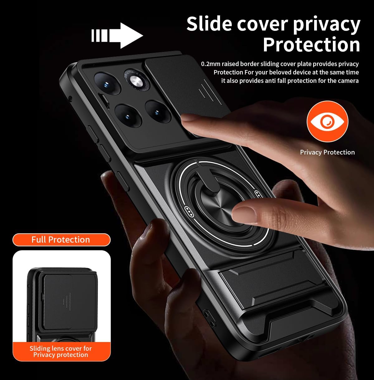 For Motorola Edge 70 | Edge 70 Fusion Case, with Slide Camera Heavy Duty Shockproof Magnetic Ring Holder Kickstand Cover
