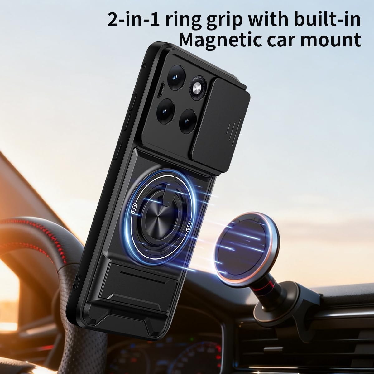 For Motorola Edge 70 | Edge 70 Fusion Case, with Slide Camera Heavy Duty Shockproof Magnetic Ring Holder Kickstand Cover