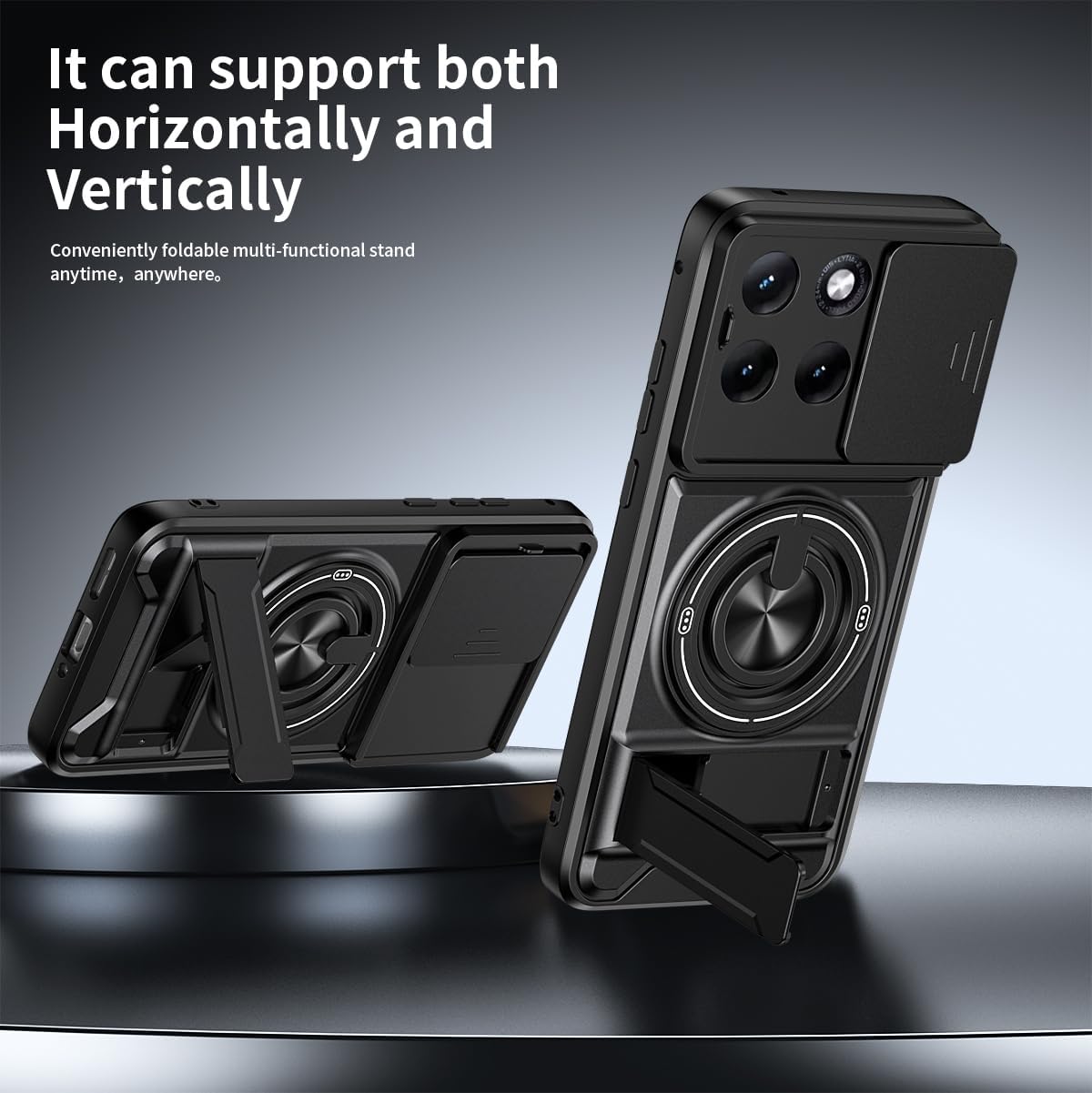 For Motorola Edge 70 | Edge 70 Fusion Case, with Slide Camera Heavy Duty Shockproof Magnetic Ring Holder Kickstand Cover
