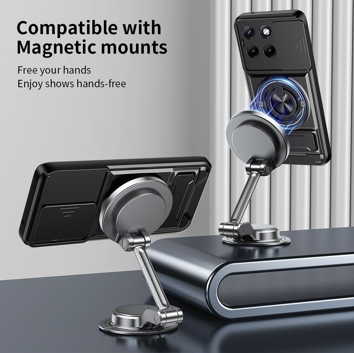 For Motorola Edge 70 | Edge 70 Fusion Case, with Slide Camera Heavy Duty Shockproof Magnetic Ring Holder Kickstand Cover