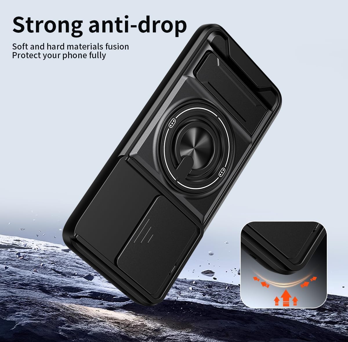For Motorola Edge 70 | Edge 70 Fusion Case, with Slide Camera Heavy Duty Shockproof Magnetic Ring Holder Kickstand Cover