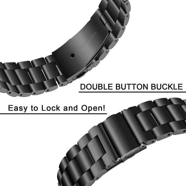 Garmin Forerunner 245 Music Bands, 20mm Stainless Steel Metal Replacement Strap Loop Bracelet Women Men (Black)