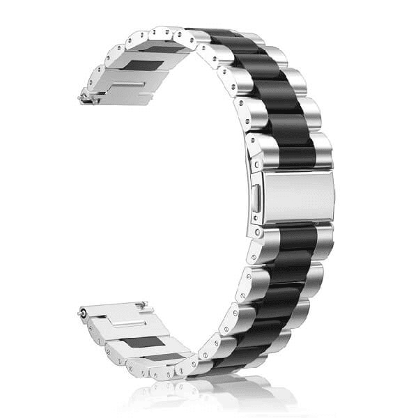 Garmin Forerunner 245 Music Bands, 20mm Stainless Steel Metal Replacement Strap Loop Bracelet Women Men (Dual Black Silver)
