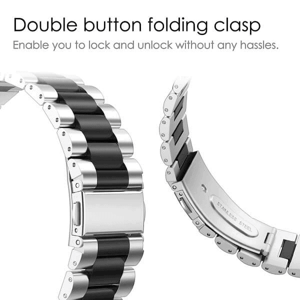 Garmin Forerunner 245 Music Bands, 20mm Stainless Steel Metal Replacement Strap Loop Bracelet Women Men (Dual Black Silver)