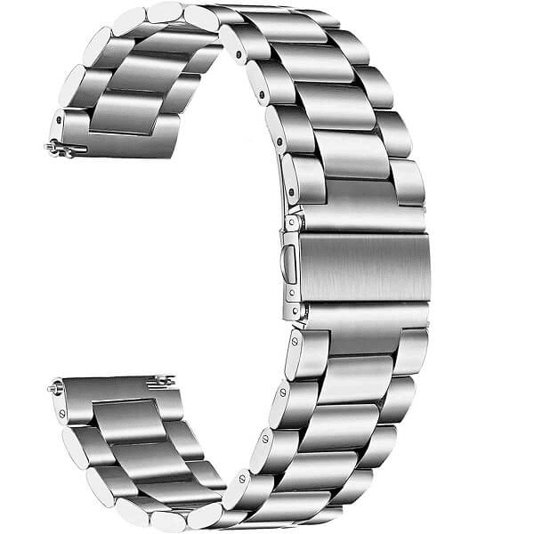 Garmin Forerunner 245 Music Bands, 20mm Stainless Steel Metal Replacement Strap Loop Bracelet Women Men (Silver)