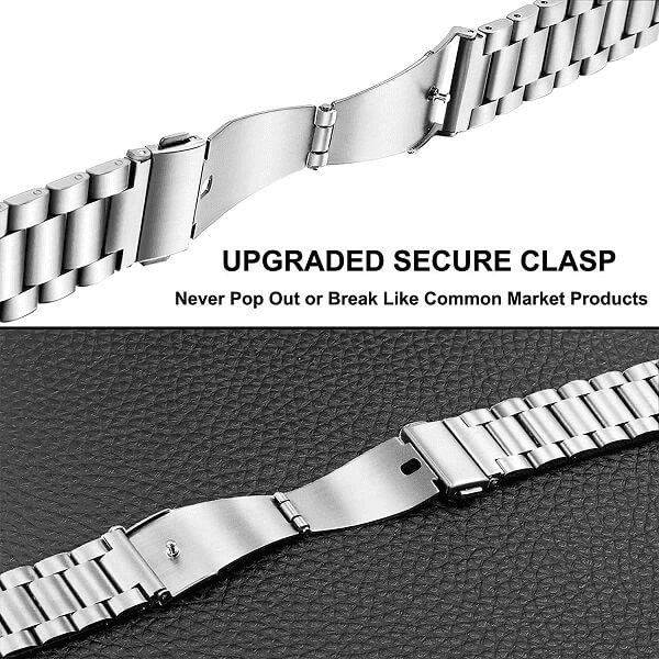 Garmin Forerunner 245 Music Bands, 20mm Stainless Steel Metal Replacement Strap Loop Bracelet Women Men (Silver)