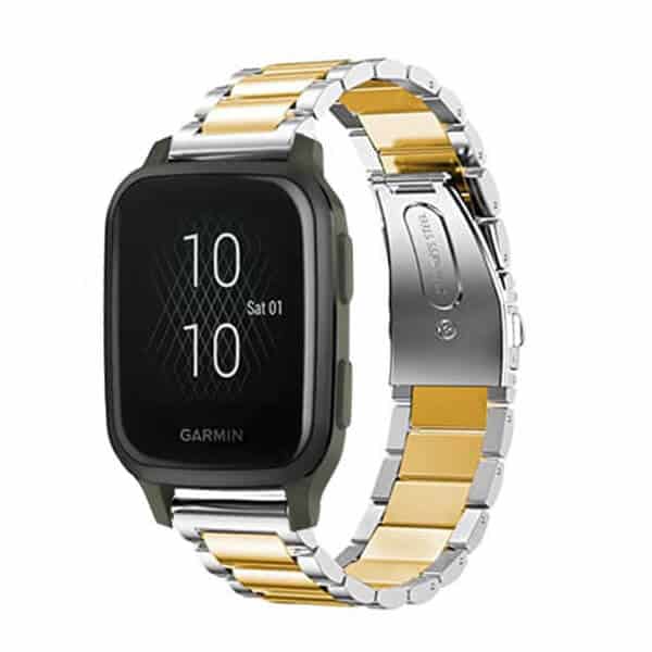 Garmin Garmin Venu SQ Bands, 20mm Stainless Steel Metal Replacement Strap Loop Bracelet Women Men (Dual Silver Gold)