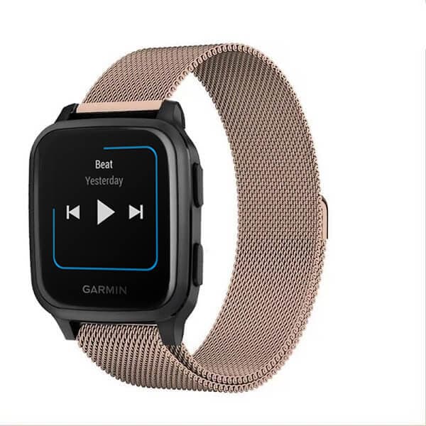 Garmin Venu 2 Plus Venu SQ Stainless Steel Milanese Wristband Adjustable Smart Watch Wrist Band Kit Loop Strap (Rose Gold)