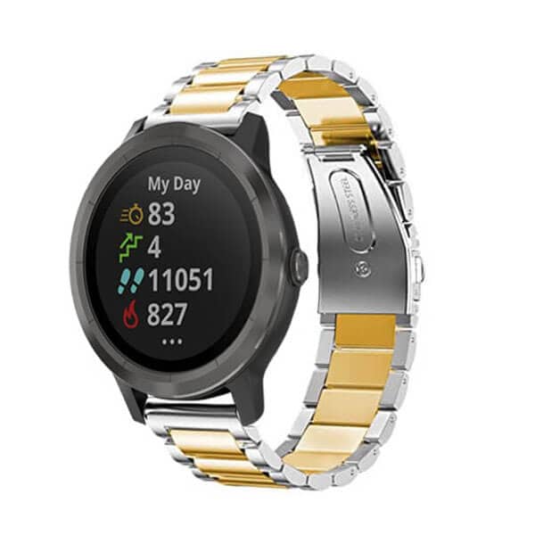 Garmin Vivoactive 3 Bands, 20mm Stainless Steel Metal Replacement Strap Loop Bracelet Women Men (Dual Silver Gold)