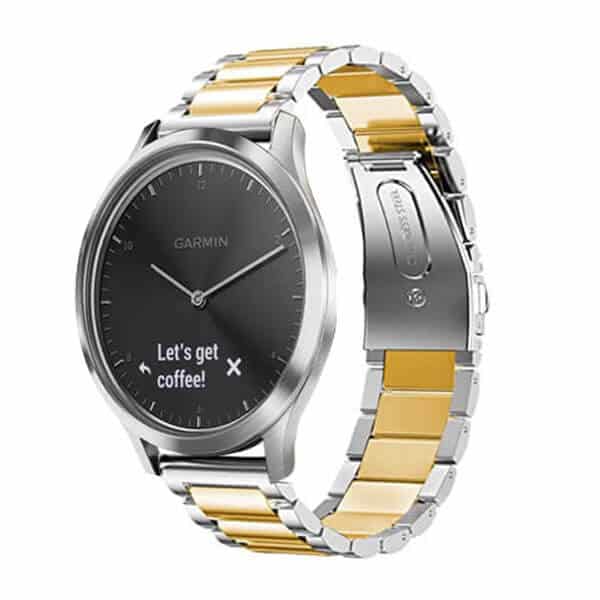 Garmin Vivomove HR Bands, 20mm Stainless Steel Metal Replacement Strap Loop Bracelet Women Men (Dual Silver Gold)