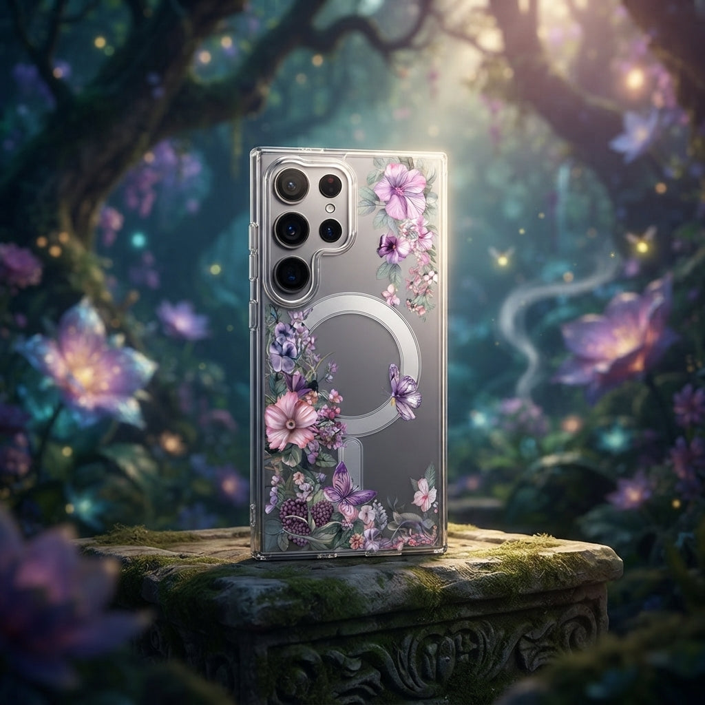 Cute Floral Flower Pattern Hard Clear MagSafe Magnetic Protective Back Case Cover For Samsung Galaxy S26/S25/S24 Ultra