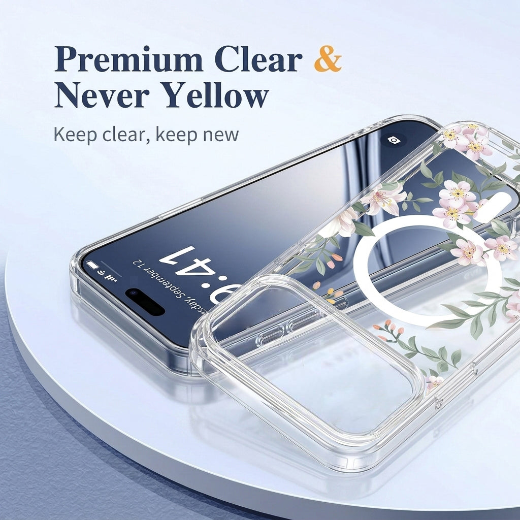 For Apple iPhone 17 Pro/18 Pro | 17 Pro Max / 18 Pro Max Clear Transparent MagSafe Magnetic Flower /Butterfly Pattern TPU Printed Back Case Cover