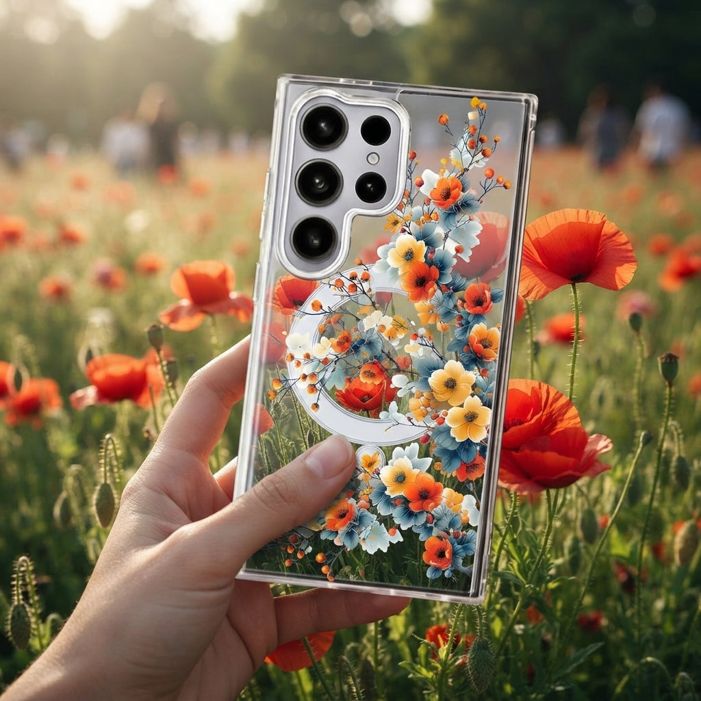 Cute Floral Flower Pattern Hard Clear MagSafe Magnetic Protective Back Case Cover For Samsung Galaxy S26/S25/S24 Ultra