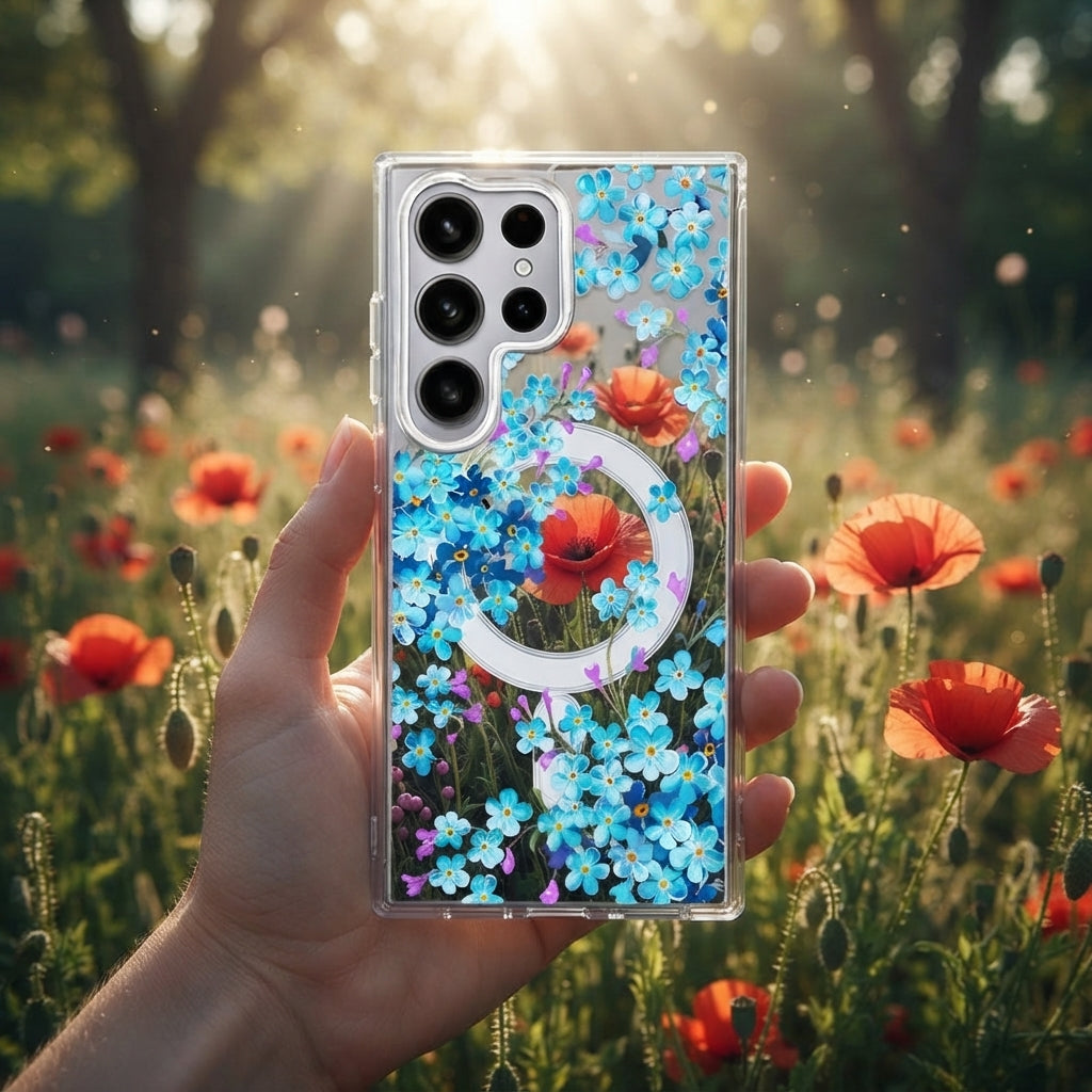 Cute Floral Flower Pattern Hard Clear MagSafe Magnetic Protective Back Case Cover For Samsung Galaxy S26/S25/S24 Ultra