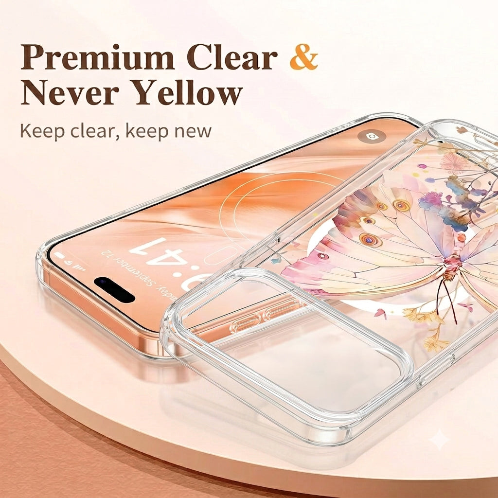 For Apple iPhone 17 Pro/18 Pro | 17 Pro Max / 18 Pro Max Clear Transparent MagSafe Magnetic Flower /Butterfly Pattern TPU Printed Back Case Cover
