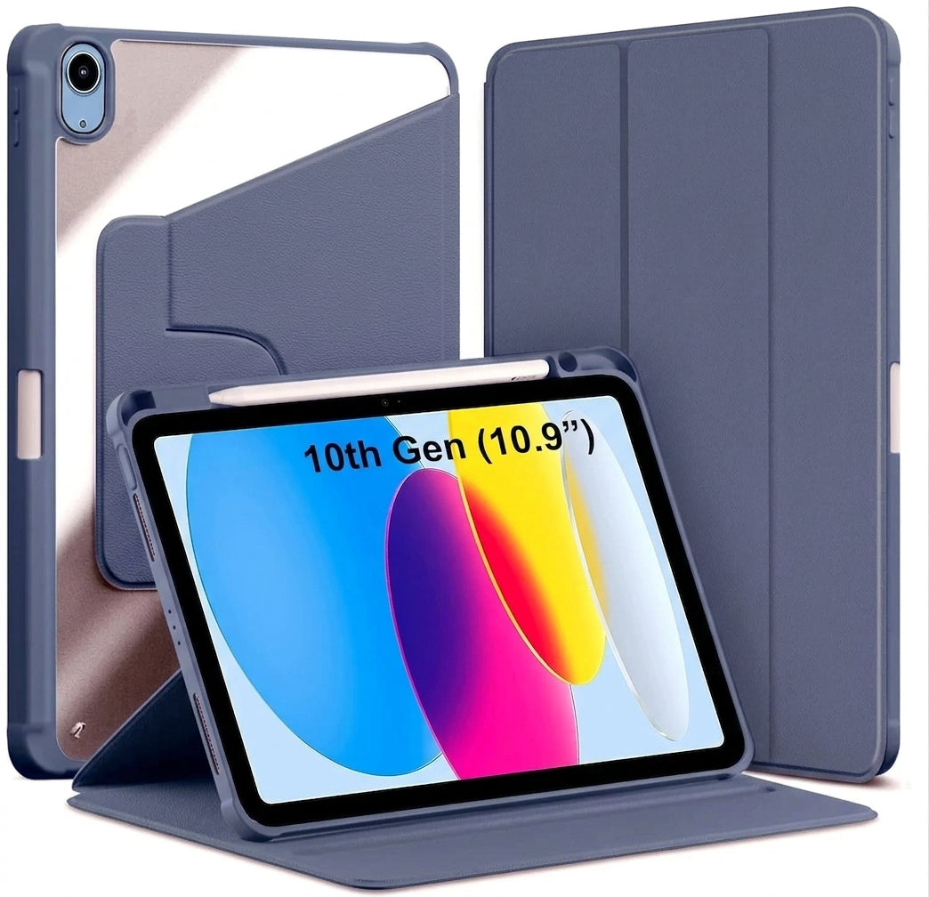 For Apple iPad 11th 10th Gen Case With Pencil Holder Rotaing Folio Leather Shockproof Stand Cover