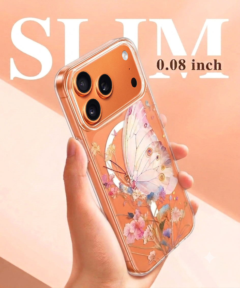 For Apple iPhone 17 Pro/18 Pro | 17 Pro Max / 18 Pro Max Clear Transparent MagSafe Magnetic Flower /Butterfly Pattern TPU Printed Back Case Cover