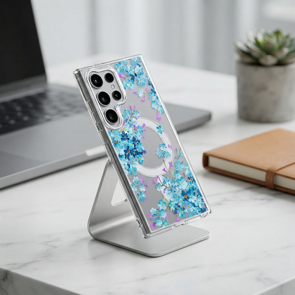 Cute Floral Flower Pattern Hard Clear MagSafe Magnetic Protective Back Case Cover For Samsung Galaxy S26/S25/S24 Ultra