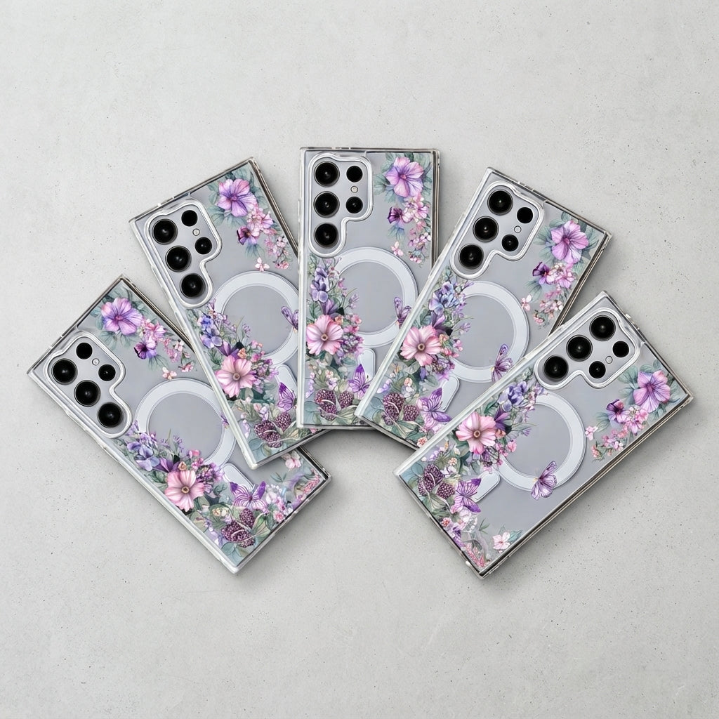 Cute Floral Flower Pattern Hard Clear MagSafe Magnetic Protective Back Case Cover For Samsung Galaxy S26/S25/S24 Ultra