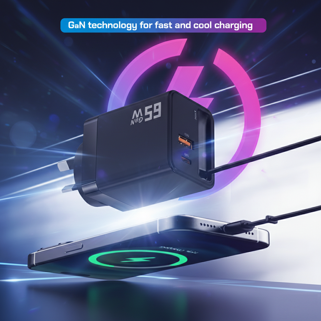 65W GaN Fast Charging Charger with AU Wall Plug Power Adapter - Compact Design Including a 70cm Built-in Retractable Type-C Cable Plus Dual Output Ports (USB-C & QC3.0 USB-A)
