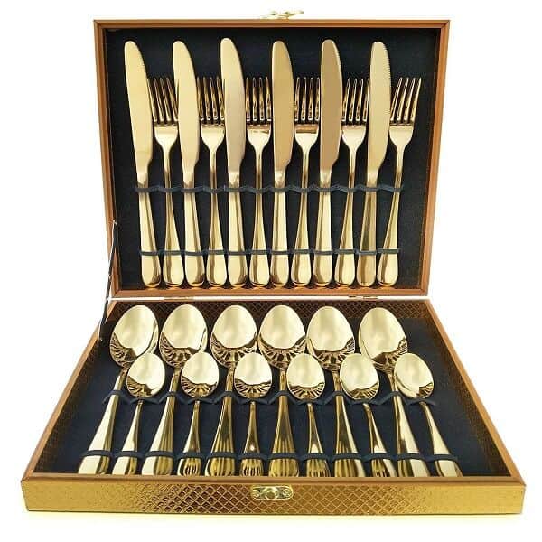 24 Pcs Stainless Steel Cutlery Set Fork Knife Spoon Family Tea Cafe Dinner Australia (Gold)
