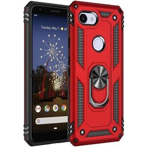 Google Pixel 3a Anti Scratch Rugged Magnetic Car Mount Ring Case Cover (Red)