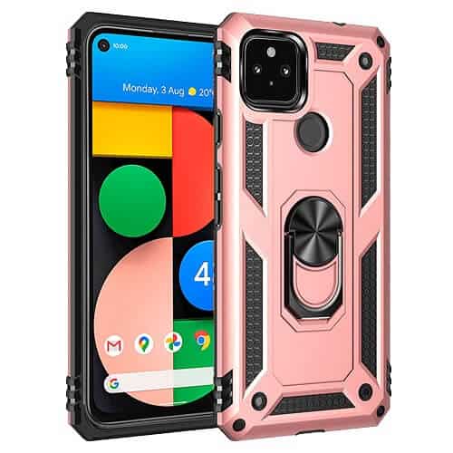 Google Pixel 4a 5G Anti Scratch Rugged Magnetic Car Mount Ring Case Cover ( Rose Gold )